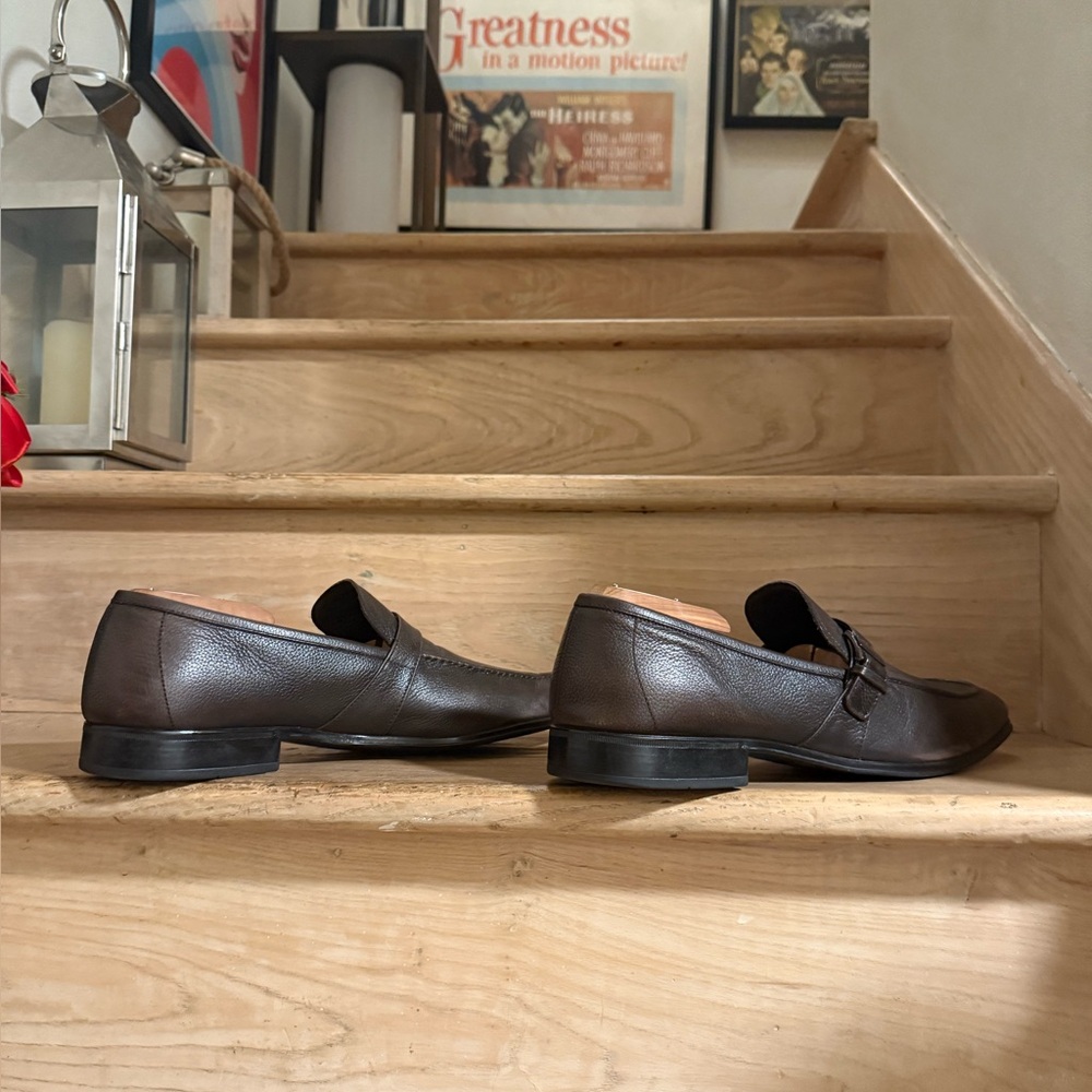 Salvatore Ferragamo Pebble Grained Loafers (Chocolate)